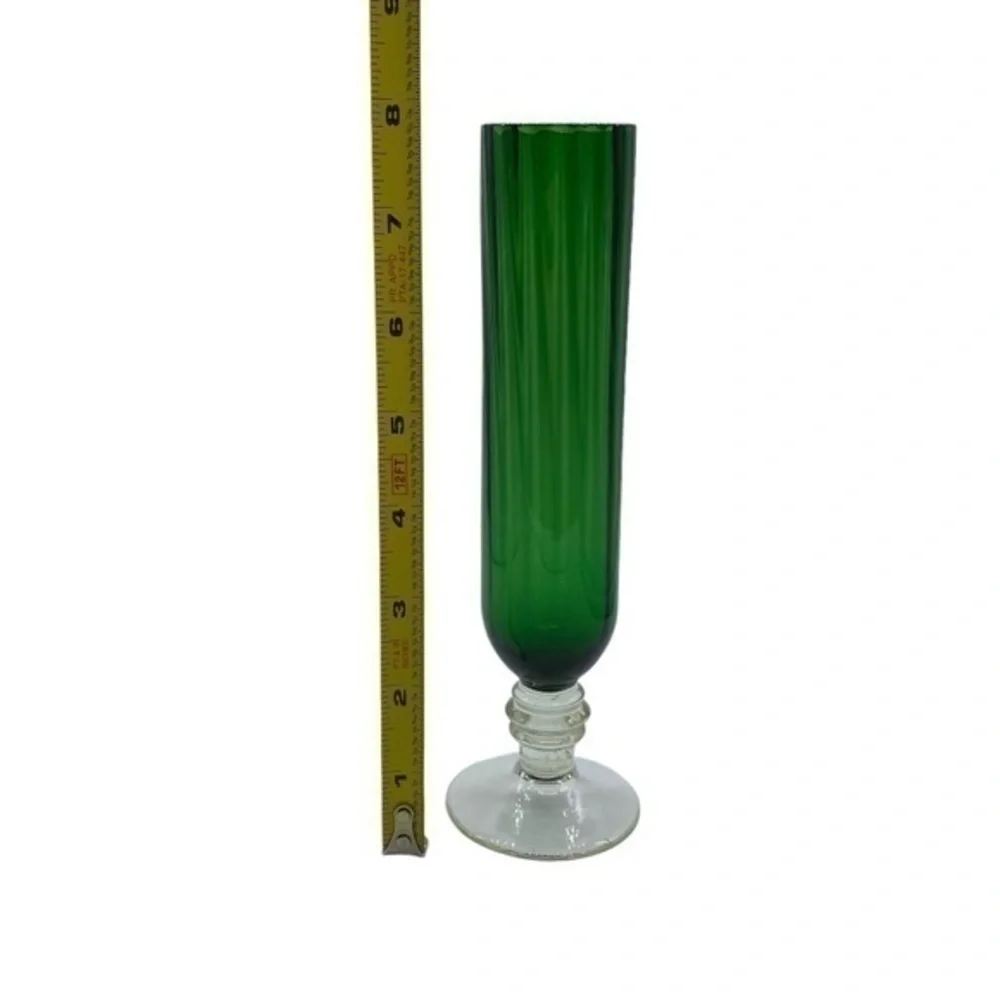 Vintage Green Ridged Vase With Clear Botton